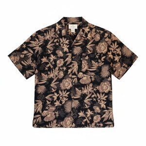 VTG Bill Blass Silk Shirt Large Black Beige Hawaiian Cruise Vacation Button Down